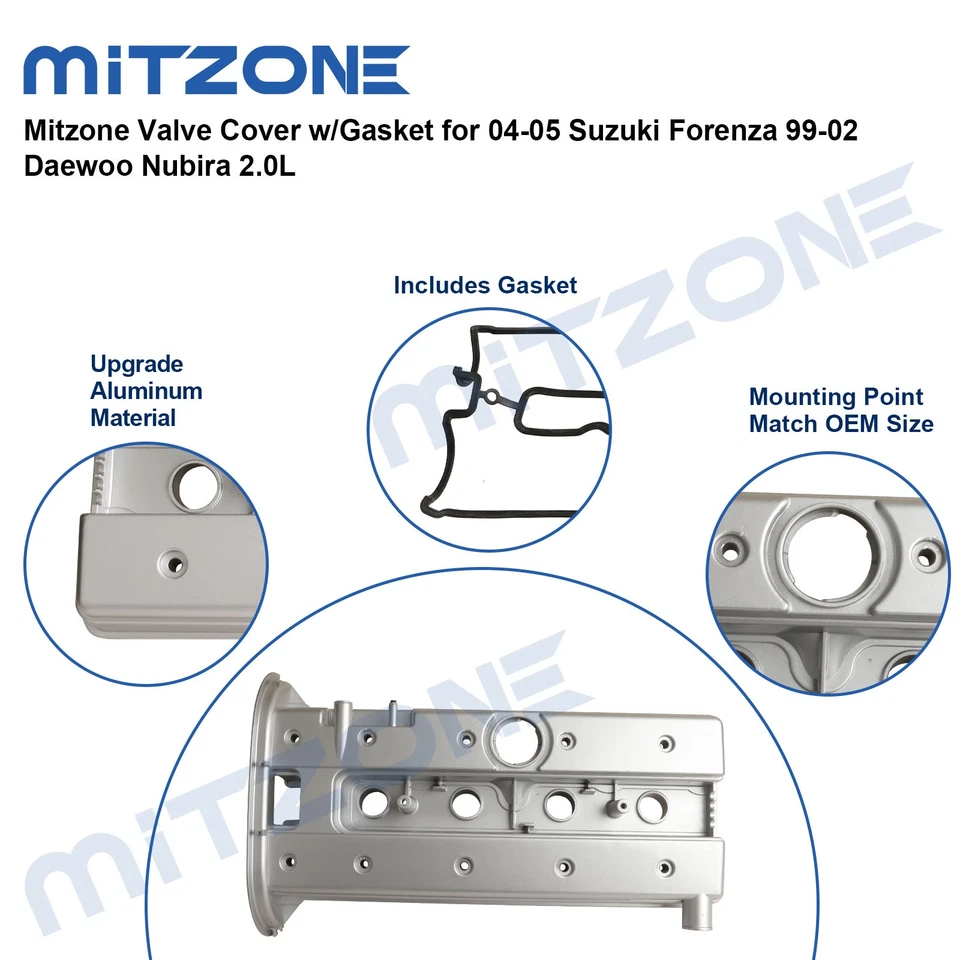 Mitzone Valve Cover w/Gasket for 04-05 Suzuki Forenza 99-02 Daewoo Nubira 2.0L - Image 3 of 4