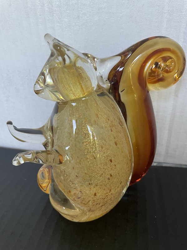 Beautiful GCA Art Glass Squirrel Murano Style Amber/Gold Tone