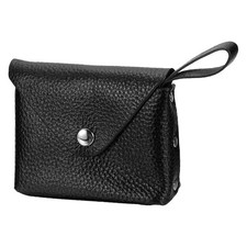 Leather Coin Purse, Small Coin Pouch, Pocket Pouch with Handle, Black