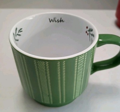 Holiday Time 14-Oz Green Stoneware Stacking Mug W/Wish Inscribed No Chips/Cracks