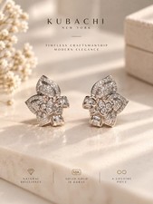 18K White Gold Natural Diamond Floral Earrings 11.14g Fine Jewelry