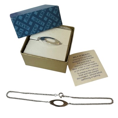 Avon 1978 Oval Accent Silvertone Anklet 9½'' Ankle Bracelet NIB Vintage Old Stock