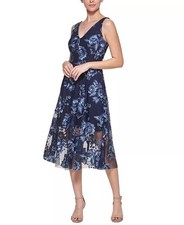Vince Camuto Women's Floral Embroidered Mesh Sleeveless Midi Cocktail Dress Sz 8