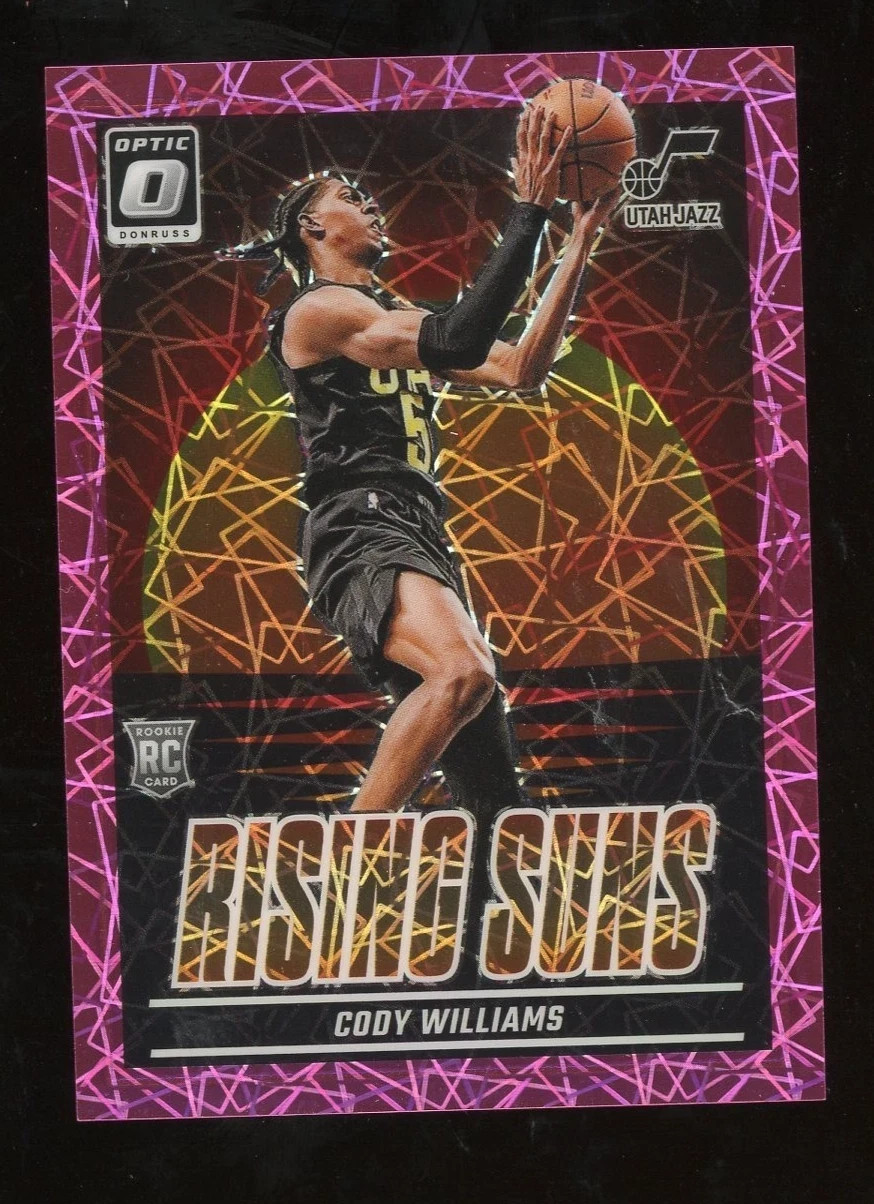2024-25 Donruss Optic Rising Suns Pink Laser #8 Cody Williams Jazz RC Rookie /79