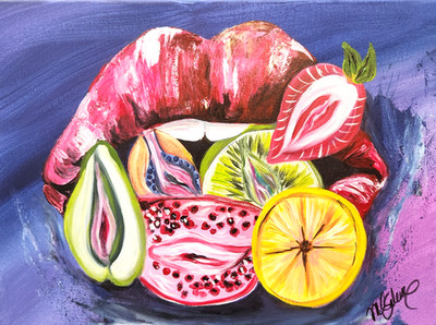 Forbidden Fruit Painting 16x12 Modern Pop Art Lips Wall Decor