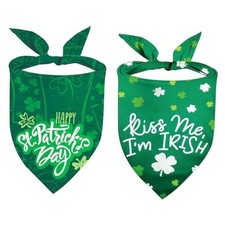 St. Patrick's Day Dog Bandanas 2 Pack, Reversible Green Green Clover Large