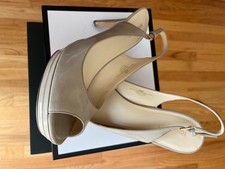 NINE WEST Women Patent Leather Taupe High Heel Platform Slingback Shoe Sz 10.5M