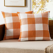 Fall Plaid Pillow Covers 18X18 Orange and White Pack of 2