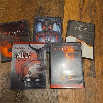 Lot of 5 Horror DVDs Exorcist,  Midnight Evil, The Nun, Saw, Red Dragon
