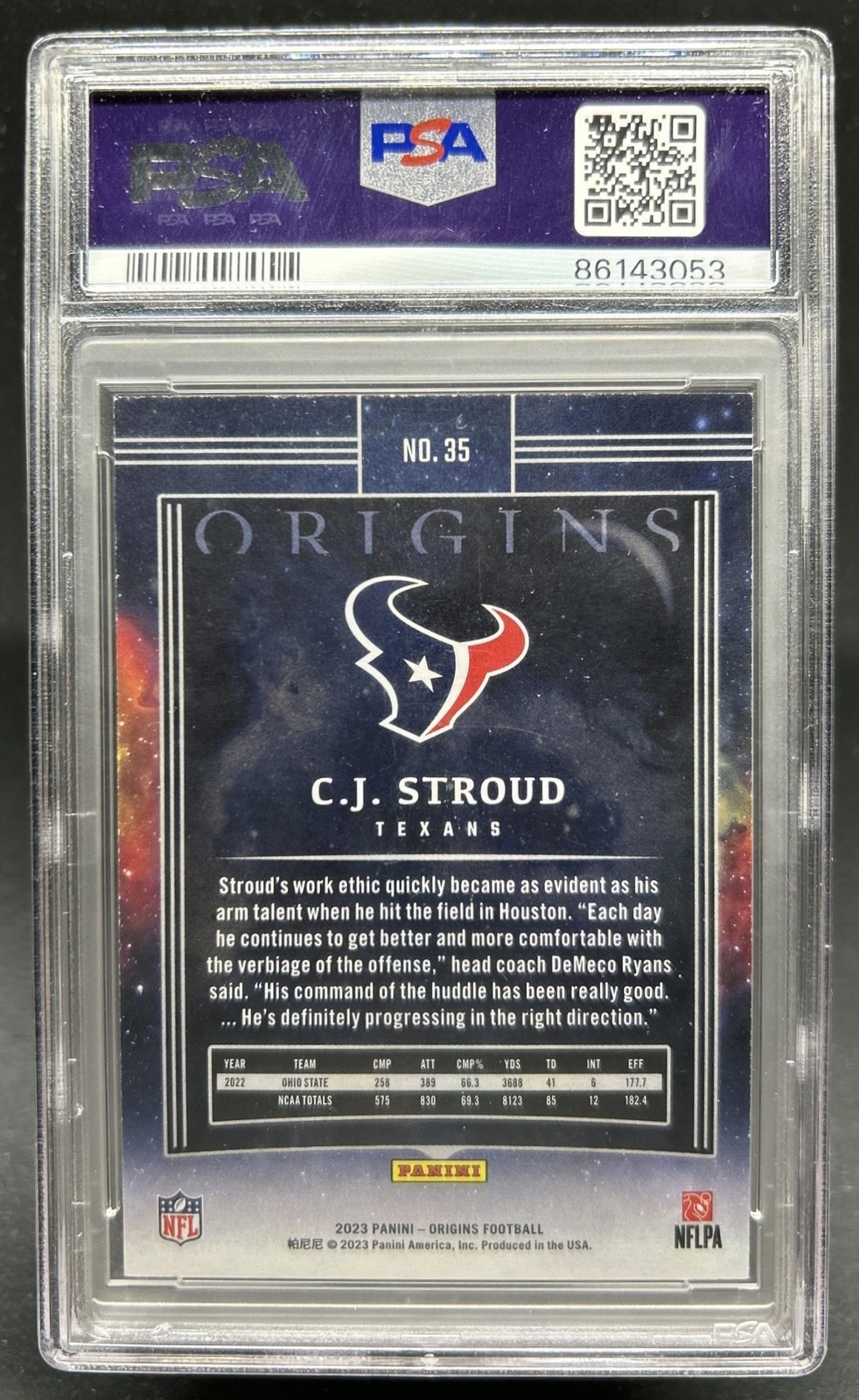 2023 Panini Origins C.J. Stroud RC Rookie #35 Texans PSA 8 view 2