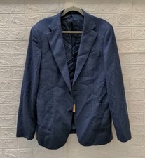 New Charles Tyrwhitt Ink Blue Check Wool Silk Slim Fit Jacket Size 40L