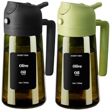 2PCS Olive Oil Dispenser and Oil Sprayer – 16oz/470ml Glass Black&Green 2 Pack