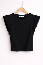 ZARA Ribbed Ruffle-Sleeve T-Shirt   Women  s Size M