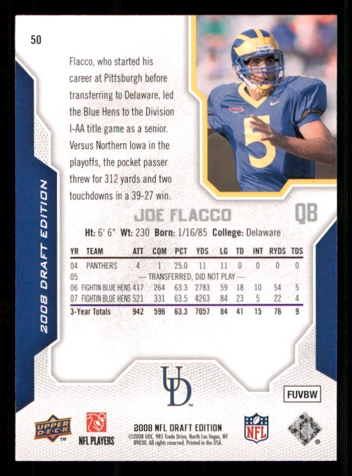 2008 Upper Deck Draft Edition #50 Joe Flacco RC - Image 2 of 2