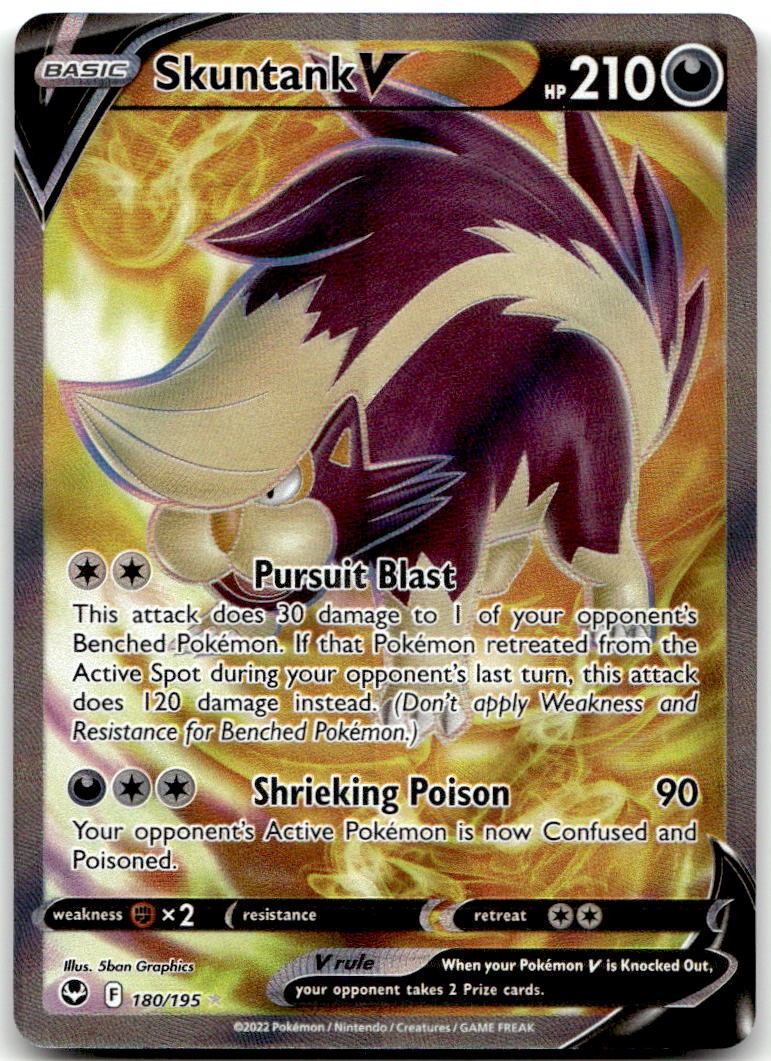 SKUNTANK V 180/195 -- NEAR MINT -- ULTRA RARE SILVER TEMPEST POKEMON HOLO --