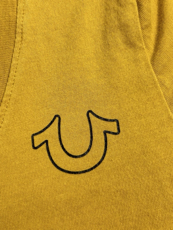 Camiseta True Religion Gráfica Para Mujer XS Amarillo Mostaza Cuello en V Logo Buda Camiseta Foto 4 de 4