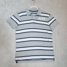 Vintage 90s Aeropostale Men's Gray Striped Rugby Polo Large Short Sleeve