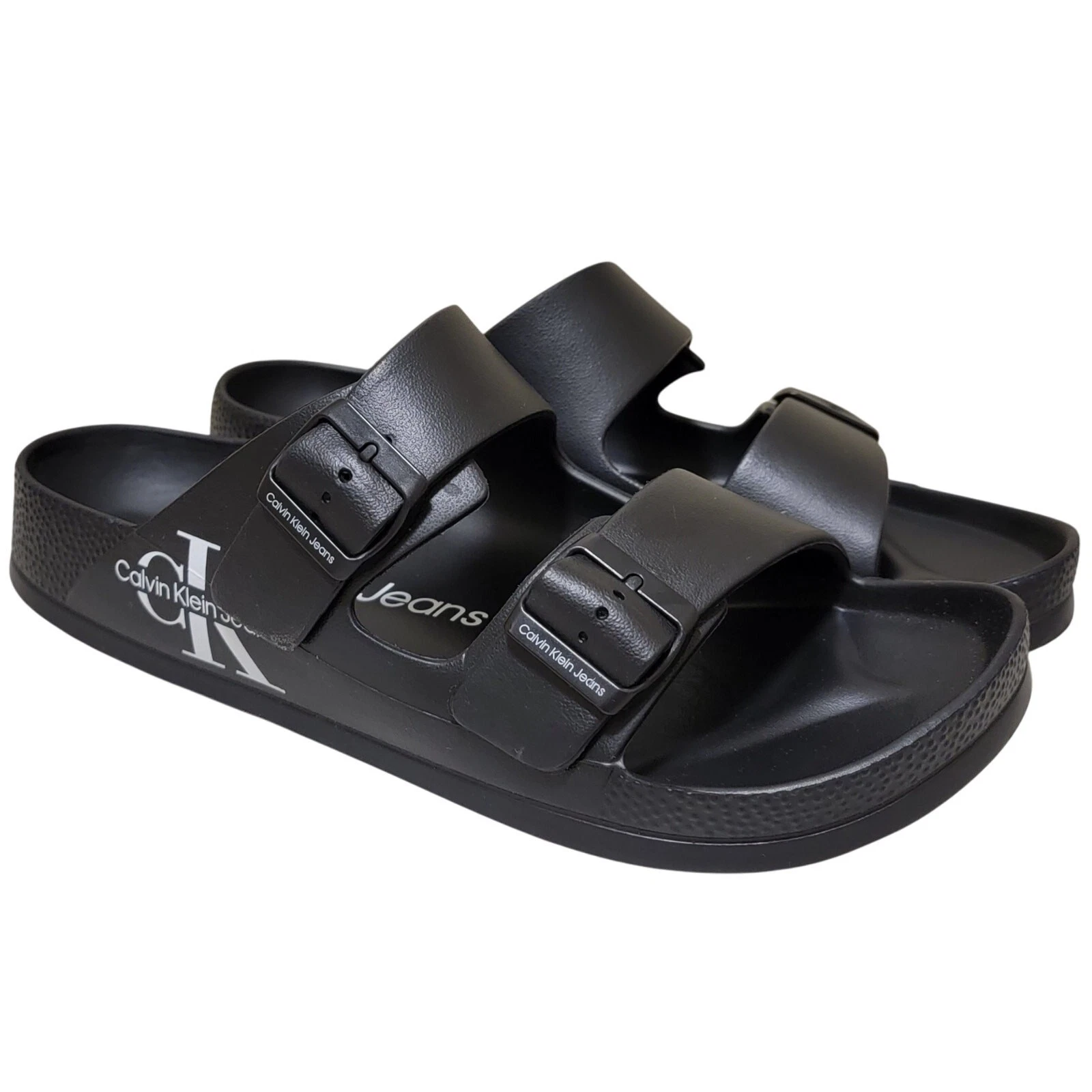 Calvin Klein Jeans Men Zion Wide Strap Footbed Slide Sandals Size US 11M Black