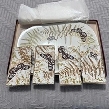 Vintage 70s Abraham and Straus brown butterfly napkin and placemat set