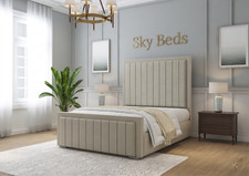 Panel Bed Frame Plush Velvet Headboard Gas Lift Storage & Mattress 4FT6 5FT UK
