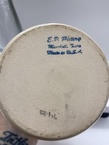 Ellis Prod Pottery Marshall Texas Pitcher Blue With Hearts Vintage - Picture 5 of 11