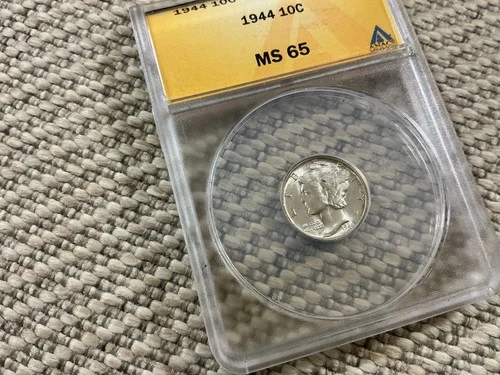 1944 ANACS MS-65 MERCURY DIME 90% fine silver