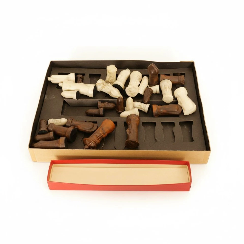 Juego de Ajedrez Esculpido Ganine Gótico Vintage Caja Original Inserto Piezas Esculpidas Foto 4 de 4