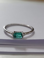 925 Sterling Silver Turquoise Green Tourmaline Dainty Stacking Ring UK N