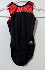 Adidas Gymnastics Leotard Black Foil Berry Rhinestones Size CS