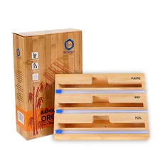 Foil and Plastic Wrap Organizer, 3 in 1 Wrap dispenser with Cutter on both sides