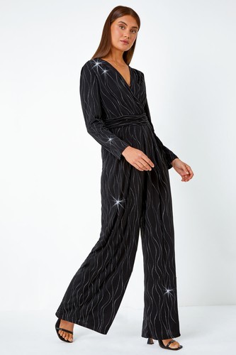 Embellished Wide Leg Stretch Jumpsuit For Women UK - Ladies Roman Originals - Picture 4 of 16