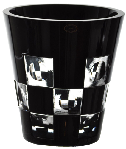 HUNGARIAN CRYSTAL Diamond Hand Cut to Clear Black Vase Bowl Cased New - Picture 3 of 7