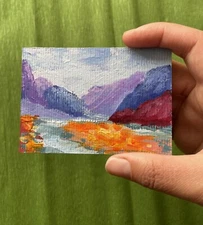 AСEO Original acrylic art, abstract landscape painting, ACEO card, 3.5x2.5''