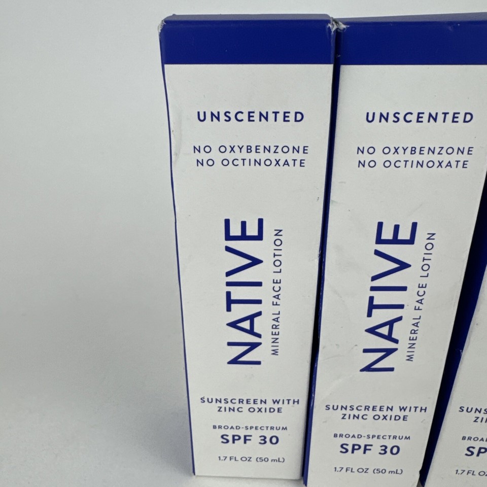 6 Native Unscented Mineral Face Lotion Sunscreen Zinc Oxide SPF 30 1.7