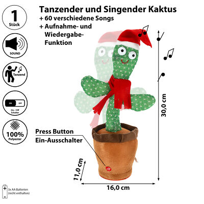 Kaktus Tanzend 60 Songs Lichteffekt Aufnahme Wiedergabe Weihnachten  Batterie | eBay.de