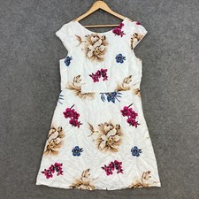 Ann Taylor Womens Dress Size 16 Linen Blend White Floral A-Line Zip 53218