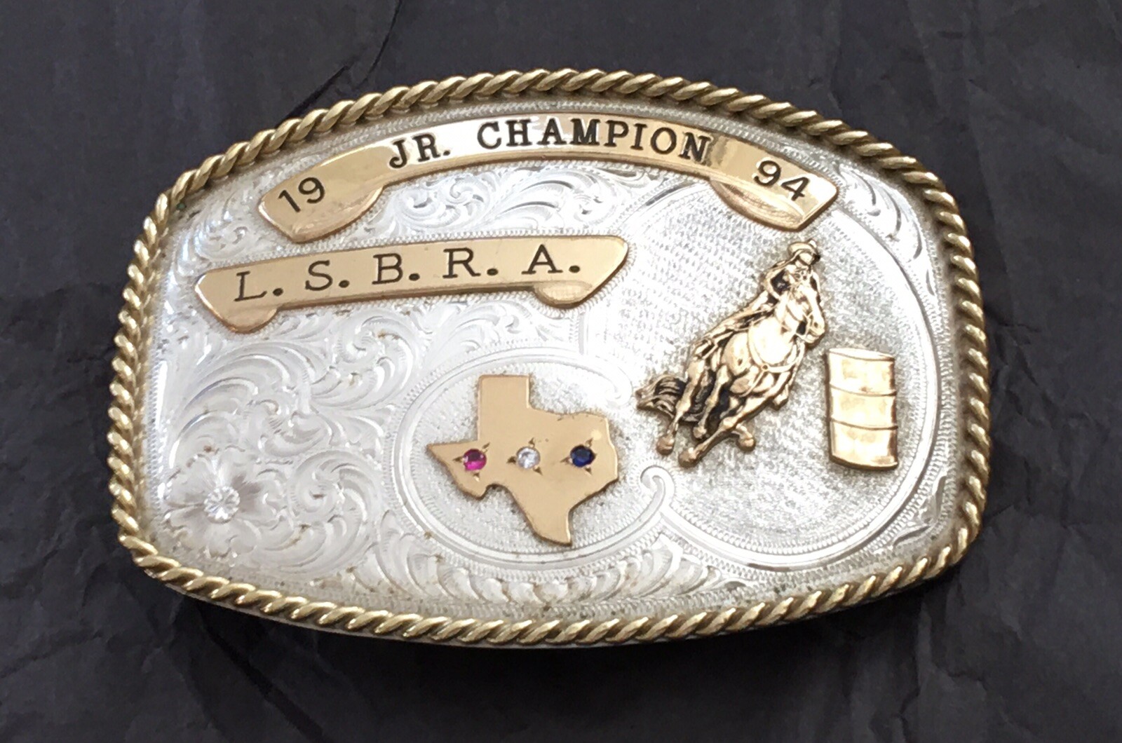 1994 LSBRA Lone Star Barrel Racing Champion GIST Sterling OL TEXAS Trophy Buckle