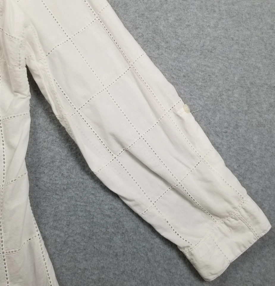 Avenue 纽扣衬衫女式 14 16 白色方形长袖绑带领透明 — 第 4/4 张图片