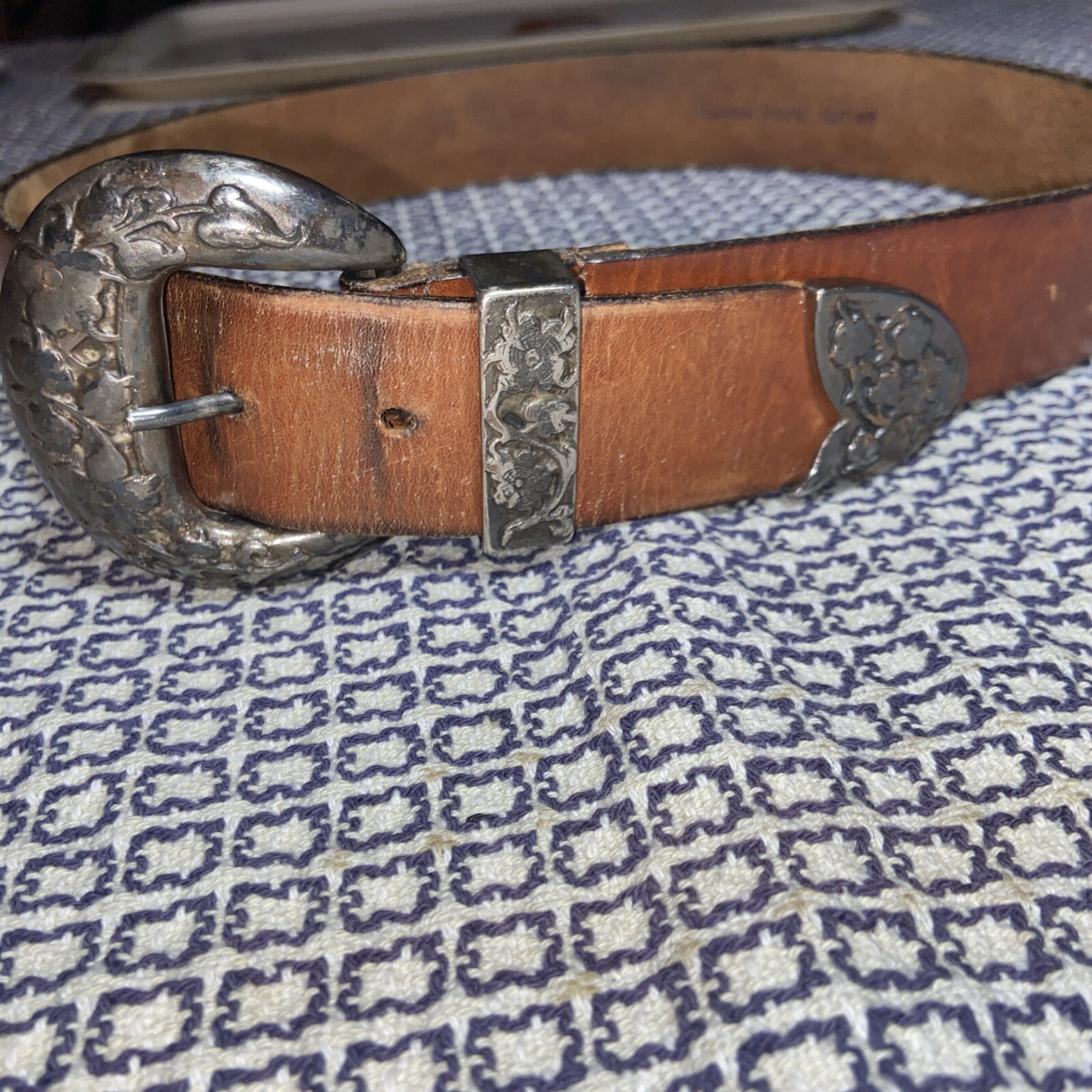 Vintage Western Leather Belt with Buckle 36