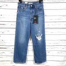 Levi's Ribcage Straight Ankle Jeans Women  s 29x27 Blue Distressed NWT