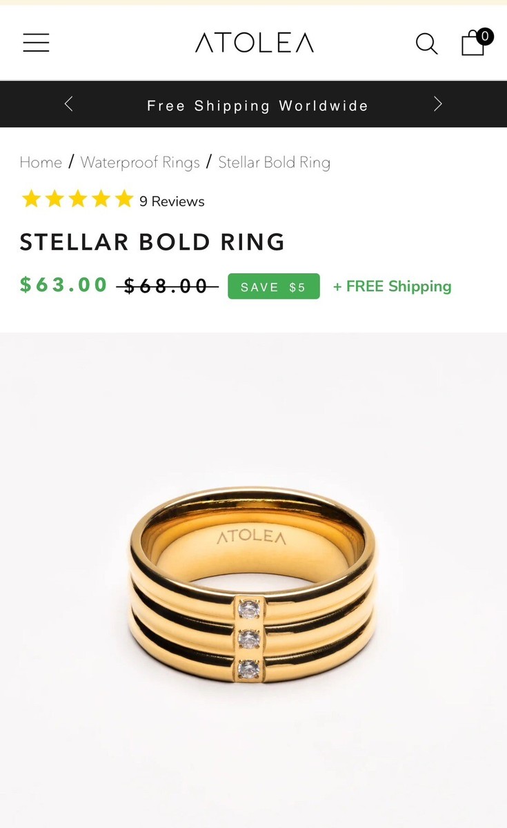 Atolea Stellar Bold Gold Ring Size