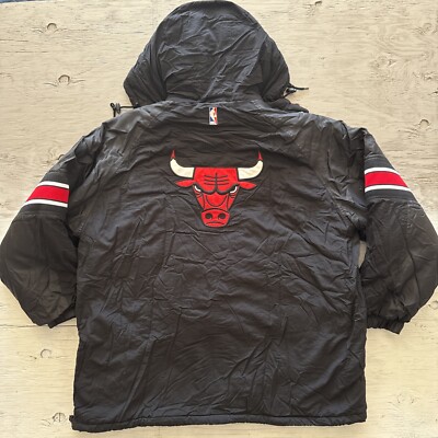 Vintage 90s Starter NBA Chicago Bulls Pullover 1/2 Zip Hooded