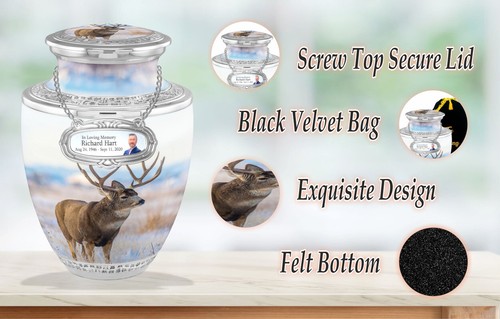 Personalized Medallion Grzaing Deer Fields Cremation Urns for Adult Ashes - Picture 7 of 9