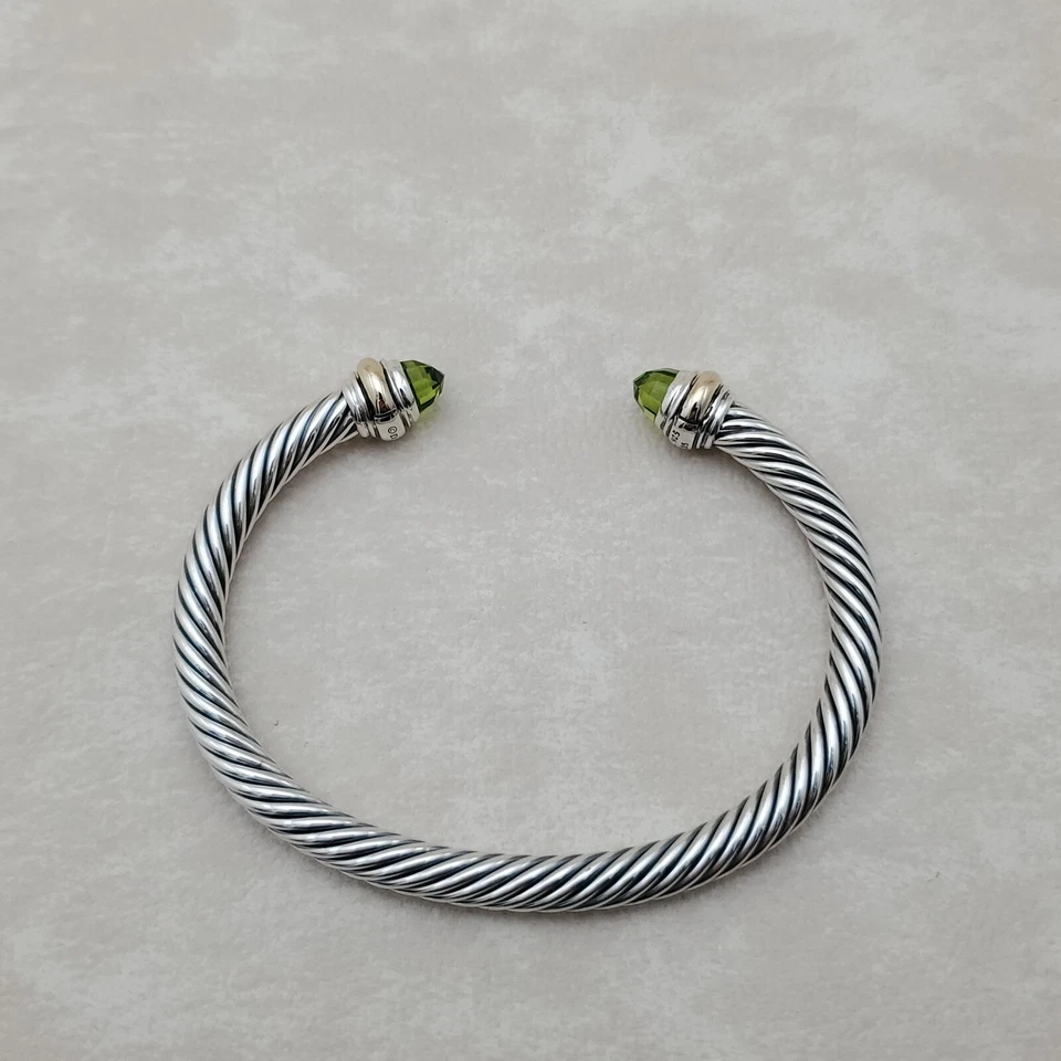 David Yurman Cable Classic Bracelet Sterling Silver Peridot and 14k Gold size S - Image 2 of 4