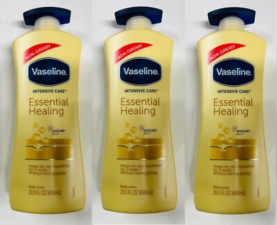 3 x Vaseline Essential Healing Lotion Intensivpflege (nicht fettend) 600ml.