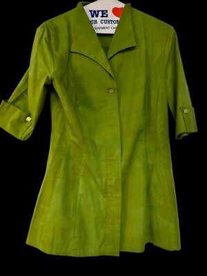 Design Long Blouse Jacket Women Green Textured top Short sleeve Medium