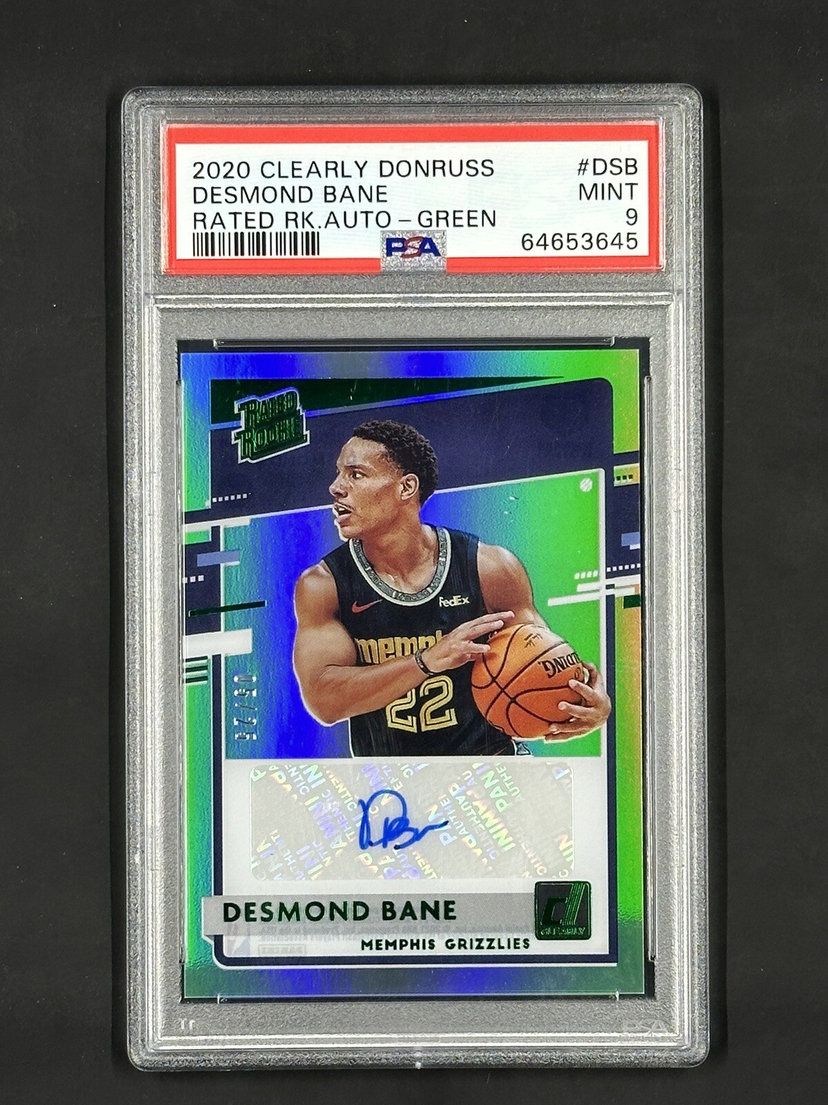 2020-21 Panini Clearly Donruss Desmond Bane RC Rated Rookie Auto PSA 9 /25 Green