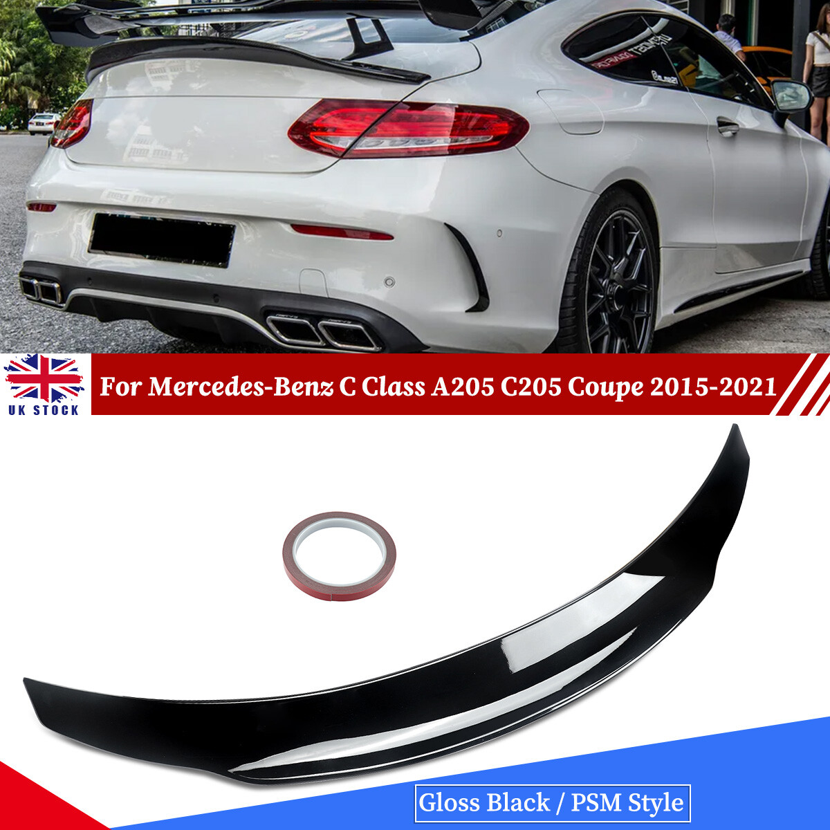 For Mercedes C Class Coupe W205 C205 Gloss Black Ducktail PSM Spoiler 2014-21