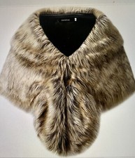 CARACILIA FOX Faux Fur L Shawl Wrap Stole Shrug Jacket Cape Cloak Browns 75