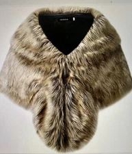 CARACILIA FOX Faux Fur L Shawl Wrap Stole Shrug Jacket Cape Cloak Browns $75